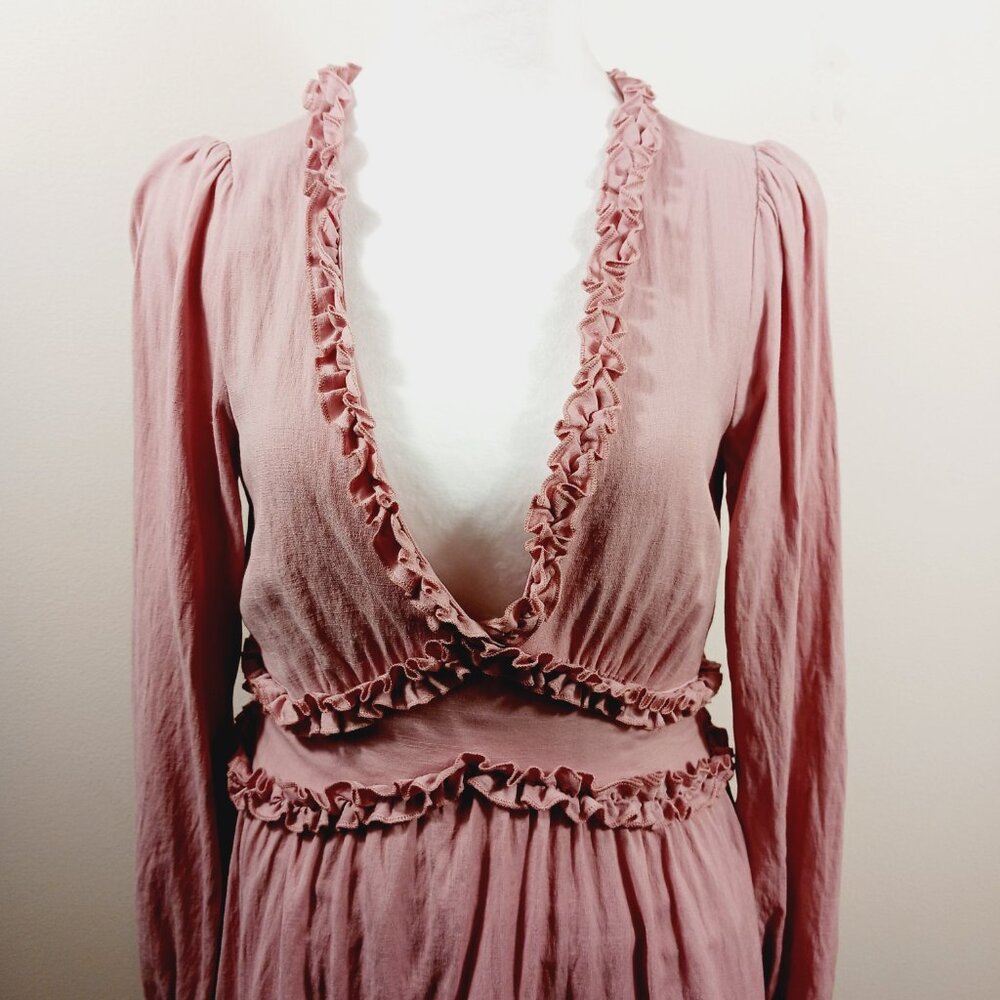 Mi Ami, Pink, Mini, Coquette Dress, Size Small. Ruffled A-line, Deep V Neckline - Picture 7 of 16